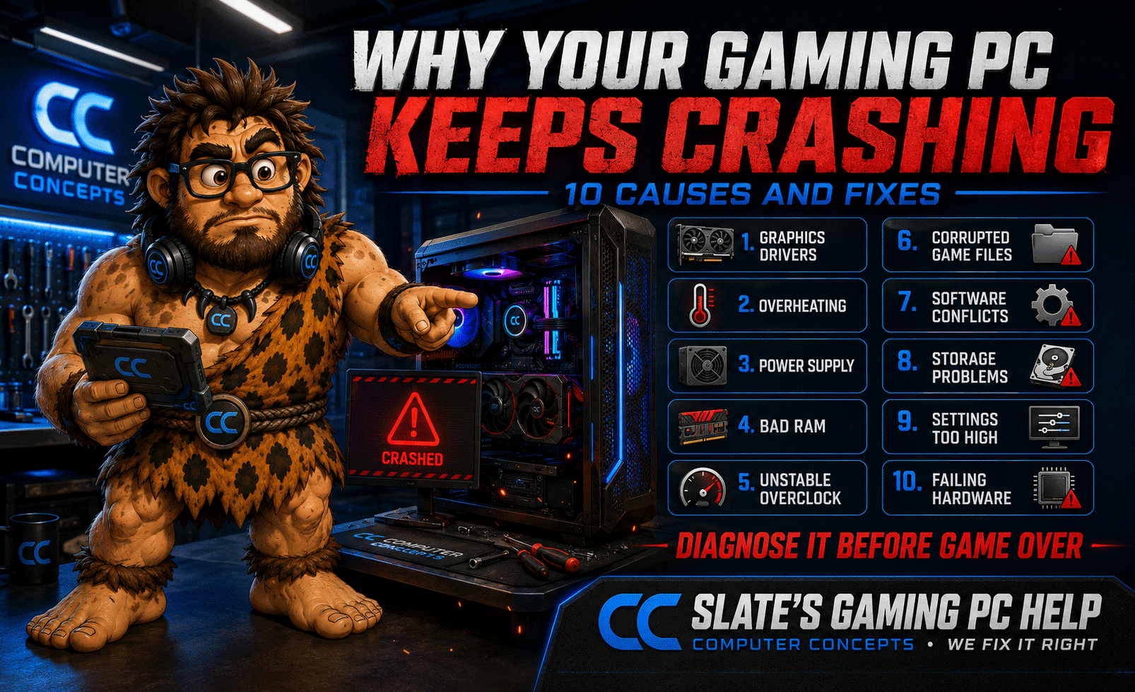 Slate diagnosing gaming PC crashes