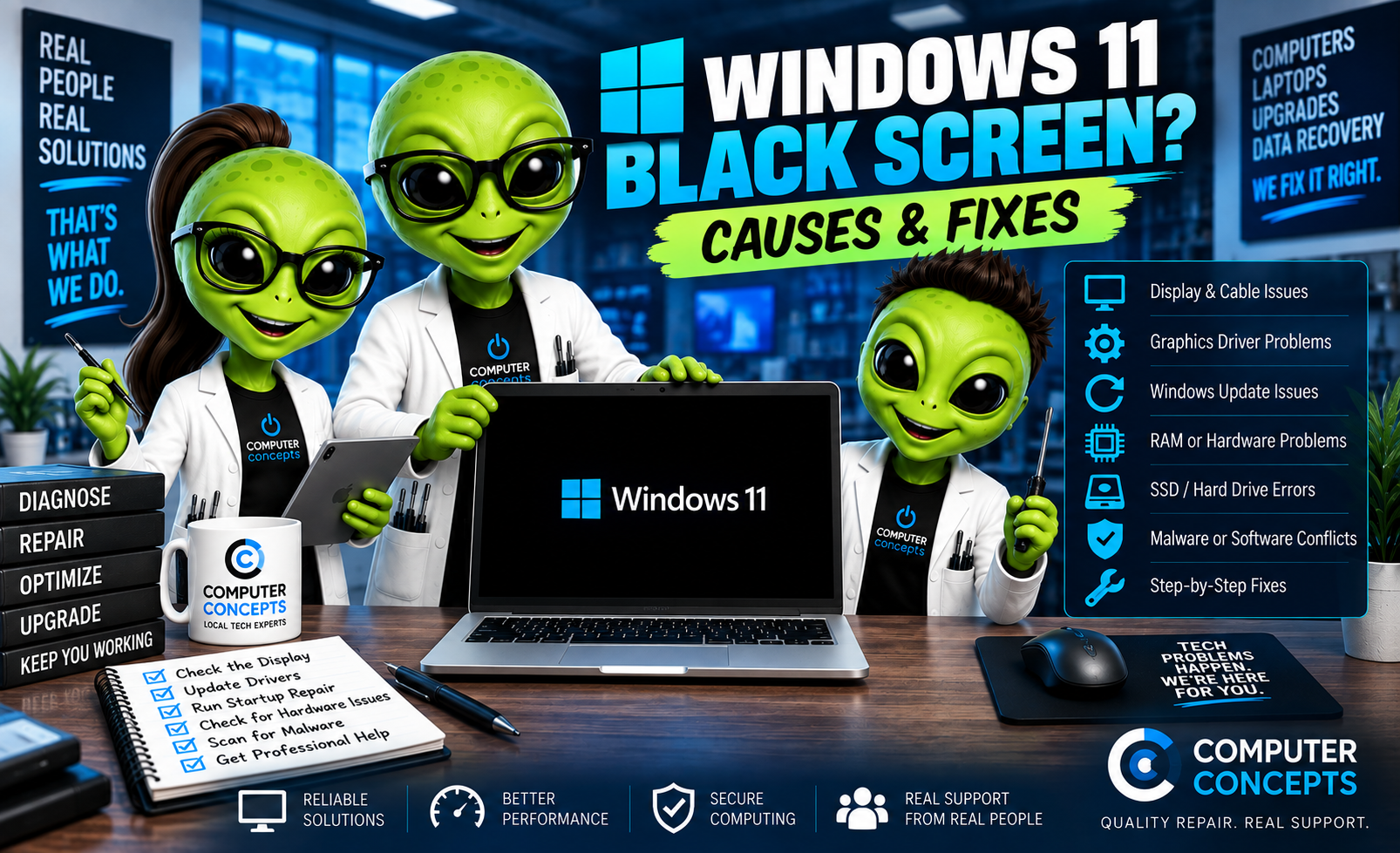 Windows 11 black screen - causes and fixes
