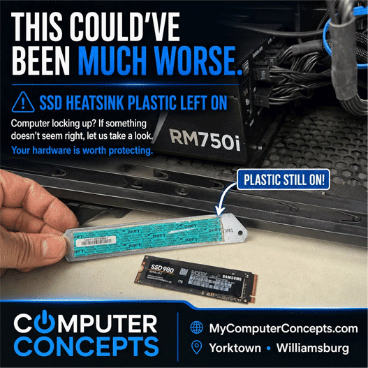 computer repair tips - memory ssd heatsink strip not removed