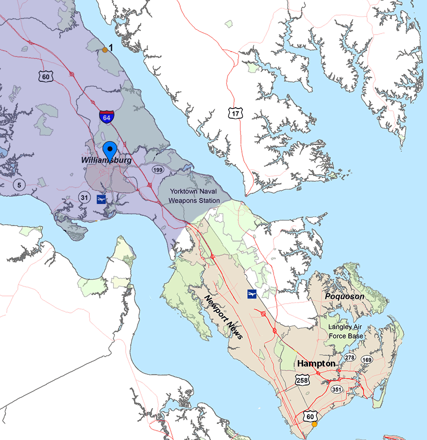 williamsburg virginia mobile computer service area map